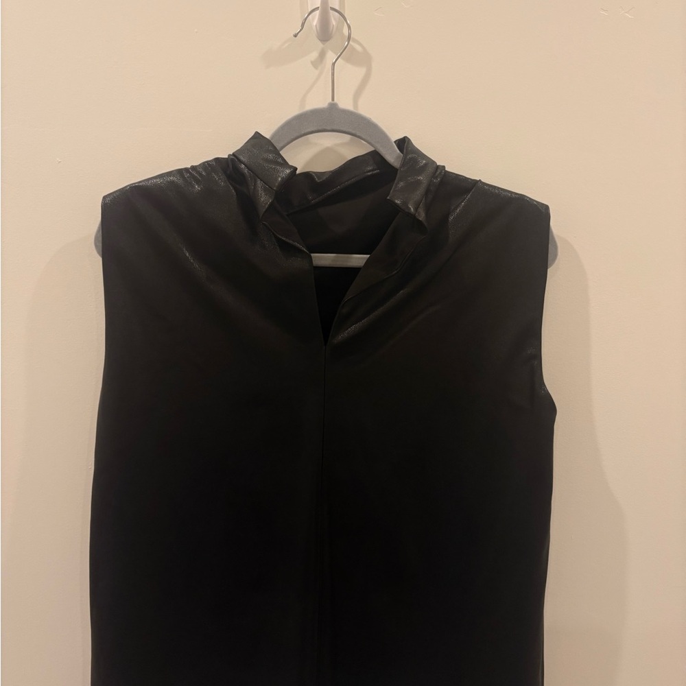 Black Sleeveless Top with Leather Detail